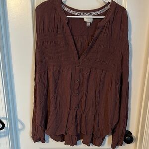 Knox Rose Brown Smocked Long Sleeve Blouse